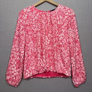 Tommy Hilfiger Long Sleeve Pink White Floral Blouse Medium Feminine Casual Lined